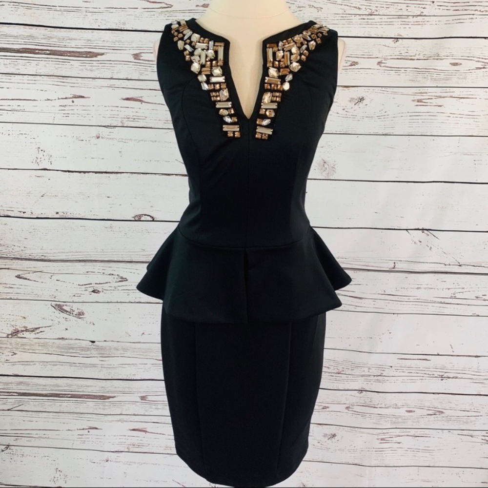 NWT Bisou Bisou black with rhinestone neck dress